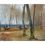 δ Jules René Hervé (French 1887-1981) - Riders through the forest Oil on board Signed, lower right