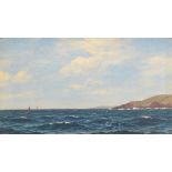 British School (20th century) - Yachting off the coast Oil on canvas Signed with unidentified