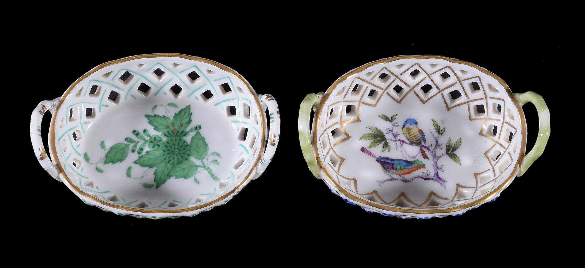 Five items of modern Herend porcelain, comprising: a pair of pierced oval baskets, 'Rothschild - Image 4 of 7