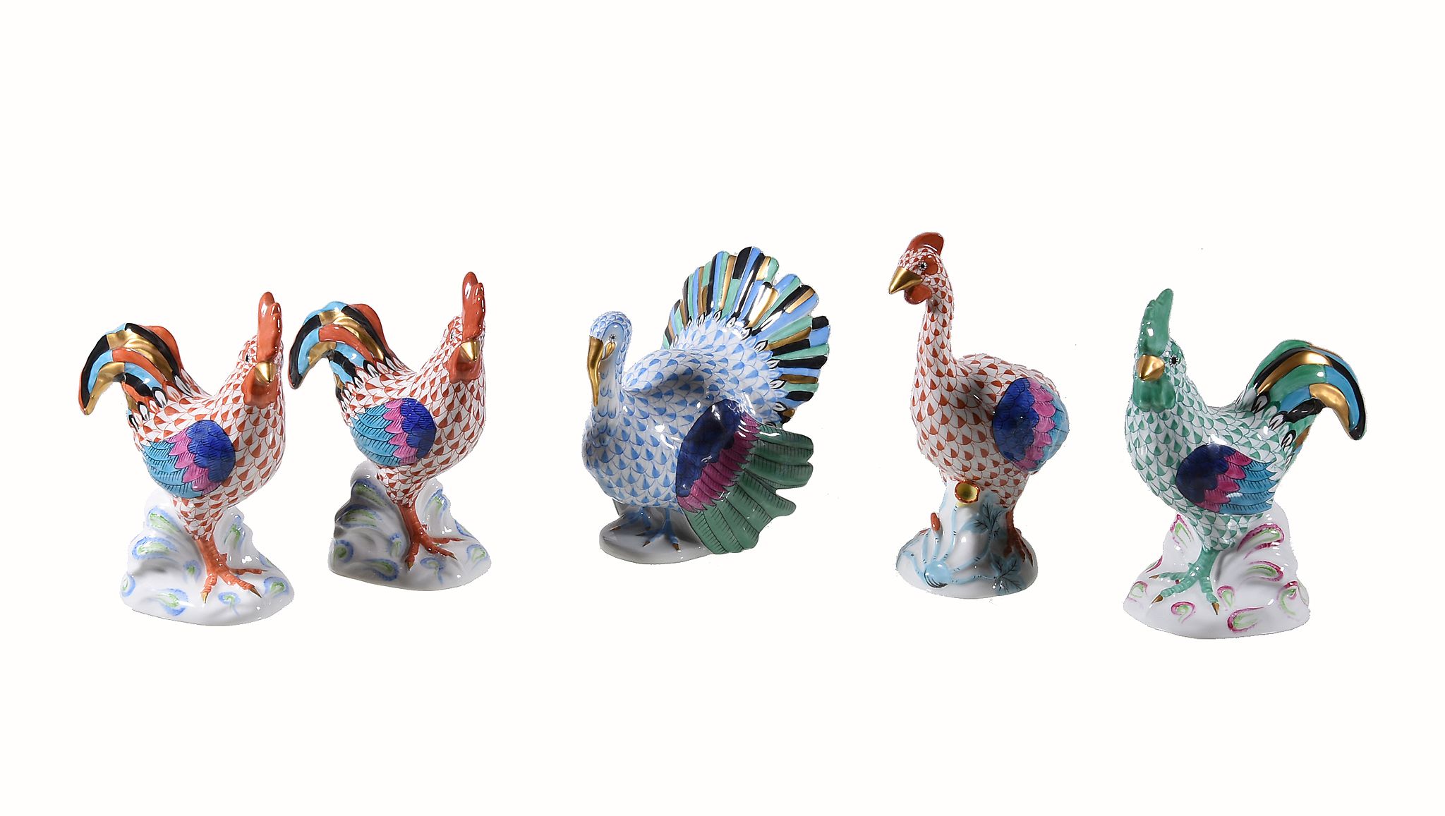 Five Herend figures of domestic fowl, 16cm and smaller
