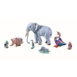 A Herend figure of an elephant, other animals and birds, 14cm and smaller (7)