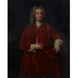 Circle of Joseph Highmore (British 1692-1780) - Portrait of a gentleman standing in a crimson coat