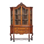 A Dutch walnut and marquetry inlaid display cabinet , 19th century, with a pair of glazed doors