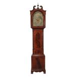 A mahogany longcase clock , the arched 13inch brass dial with sailing ship automaton to arch,