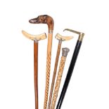 Four various walking sticks and canes, late 19th century, comprising a marine vertebrae example