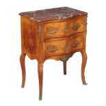 Ω A French rosewood, floral marquetry, and gilt metal mounted petite commode in Louis XV style ,