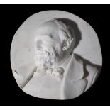 Emmeline Halse (1853 ~ 1930), a relief sculpted white marble profile portrait of a gentleman, dated