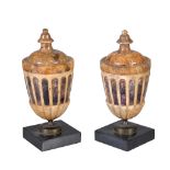 A pair of late George III or Regency Bluejohn and fluorspar urns, early 19th century, each with