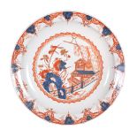 A Delft Delft Imari palette dish , mid 18th century, painted and gilt with a stylized oriental