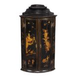 A George I black lacquer and gilt japanned hanging bowfront corner cupboard, circa 1720, attributed