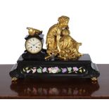 A French gilt bronze mounted black slate mantel clock , early 20th century, the eight-day bell