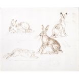 Attributed to James Seymour Studies of a hare Pen and ink 16 x 19cm (6 ¼ x 7 ¾ in.)