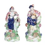 A pair of Vauxhall porcelain figures of a seated gardener and his female companion , circa 1755,