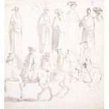 Paul Sandby R.A. (British 1731-1809) A sheet of studies of standing women and horsemen Pen and