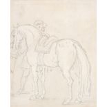 James Seymour (British 1702-1752) A horse held by his rider Pencil and grey wash 15 x 12cm (5 7/8