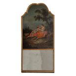 A George III giltwood and painted trumeau wall mirror, circa 1790, the arched beaded frame with