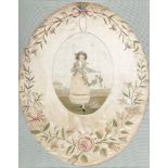 A pair of late George III oval silkwork panels , circa 1800, representing summer and autumn, the