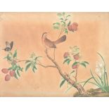 A pair of Chinese wallpaper panels , 18th century, each depicting a bird and lotus flowers, each in