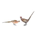 A pair of Austrian cold painted bronze models of pheasants, early 20th century, a cock and hen,