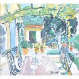 δ John Pawle (British 1915-2010) Terrace at Domaine Du Calans oil on board signed lower right 46 x