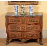 Ω A Louis XV gilt-bronze mounted rosewood serpentine commode , circa 1750, the mottled grey marble