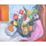 δ Philippa Bradstock Flowers and Oranges on a Table Oil on canvas Signed with monogram, lower right