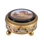 An Italian gilt metal and micro mosaic mounted casket, circa 1875, of circular form, the hinged