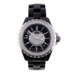 Chanel J12, a black ceramic and diamond wristwatch, no. I.H. 03559, circa 2008, automatic movement,