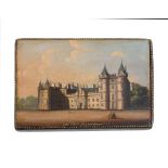 A rare and early Scottish rectangular painted wood card case, 1830s, painted with a titled view
