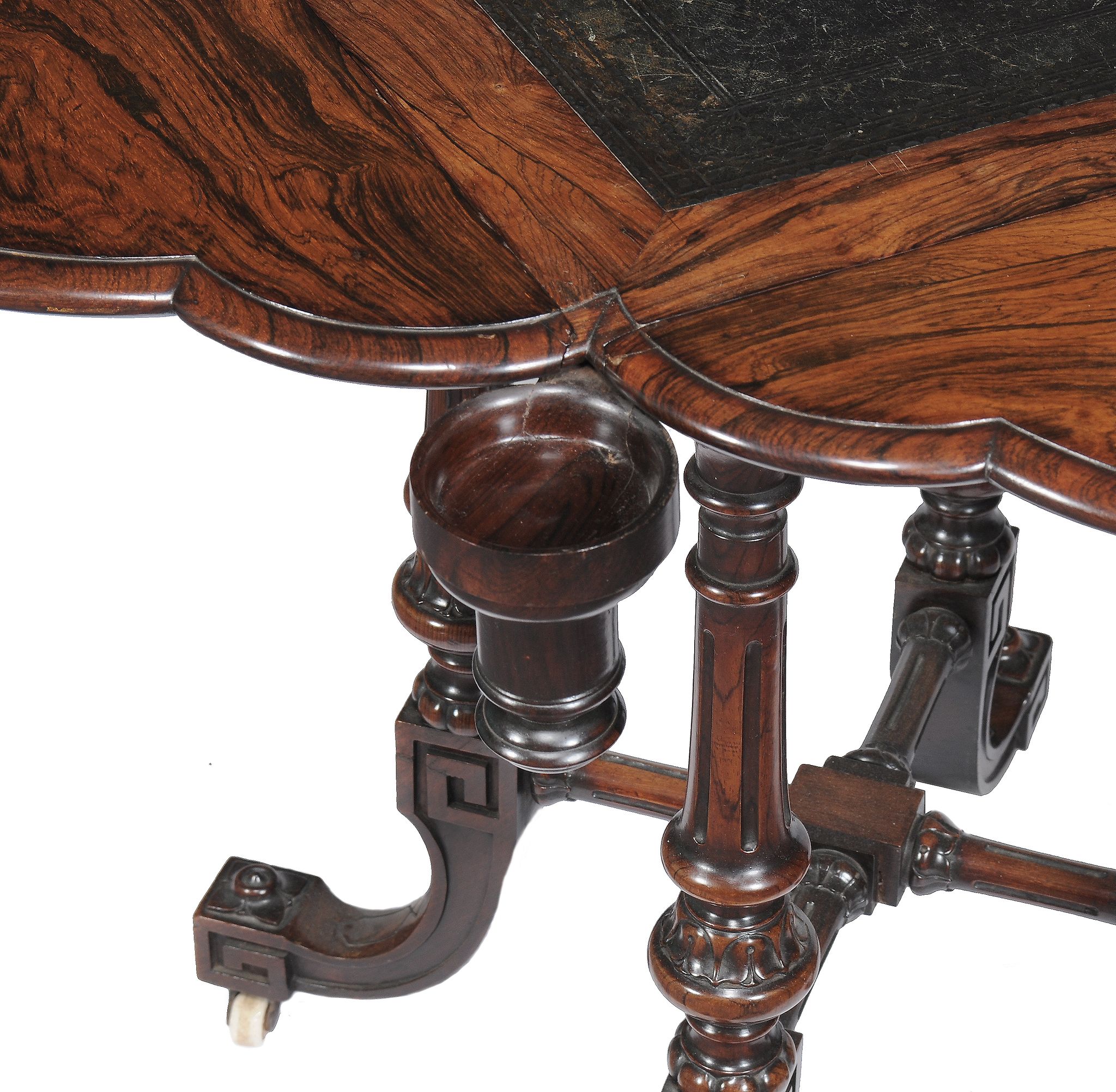 Ω A Victorian rosewood games table, circa 1860, the leather inset top with a hinged leaf to each - Image 3 of 3