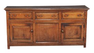 A George III oak dresser base , second half 18th century, 92cm high, 182cm wide, 49cm deep