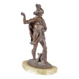 A French bronze and onyx mounted model of a Classical hero, circa 1900, portrayed standing, wearing