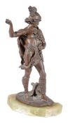 A French bronze and onyx mounted model of a Classical hero, circa 1900, portrayed standing, wearing