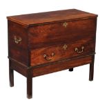 A mahogany coffer on stand, circa 1780 and later, 78cm high overall, 90cm wide, 41cm deep