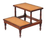 A flight of George IV mahogany library steps , circa 1825, each tread with inset tooled leather,