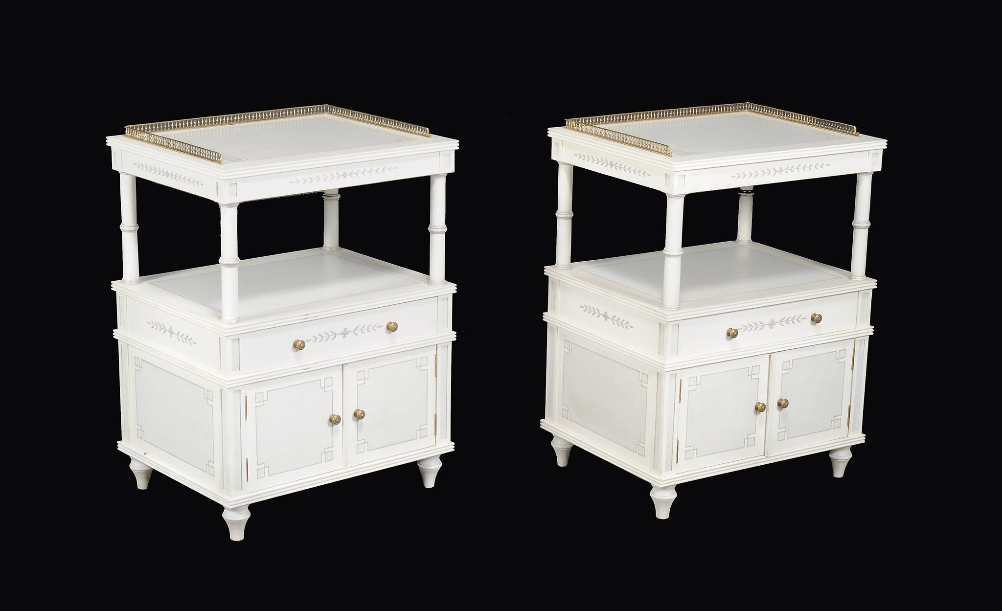A pair of painted bedside tables of recent manufacture.This lot is not the work of Thomas Messel.