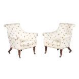 A pair of tub armchairs in Victorian style, 20th century, each recently upholstered in roses and