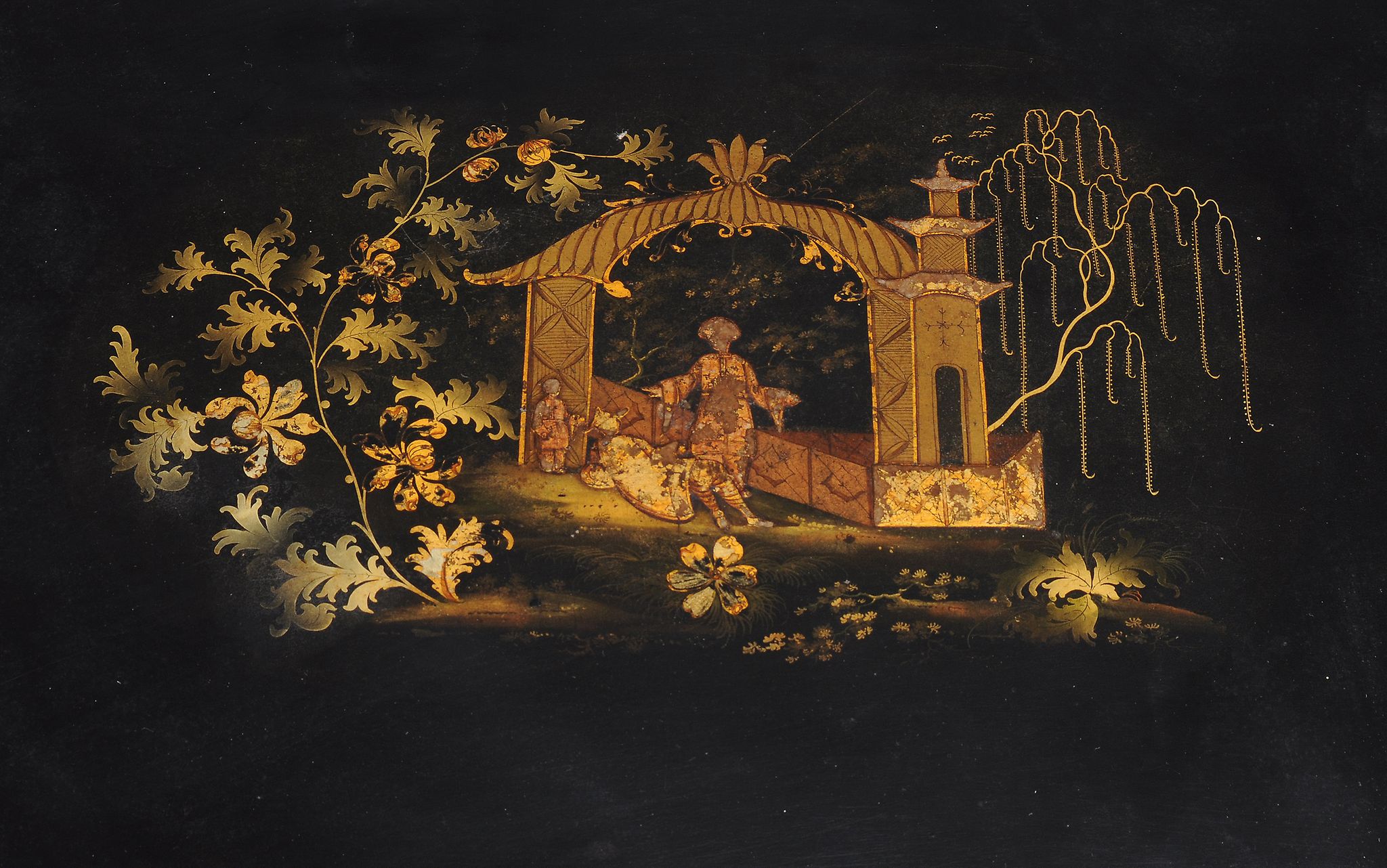 A black lacquer and parcel gilt painted metal tray table on a simulated bamboo stand , 19th - Image 2 of 2