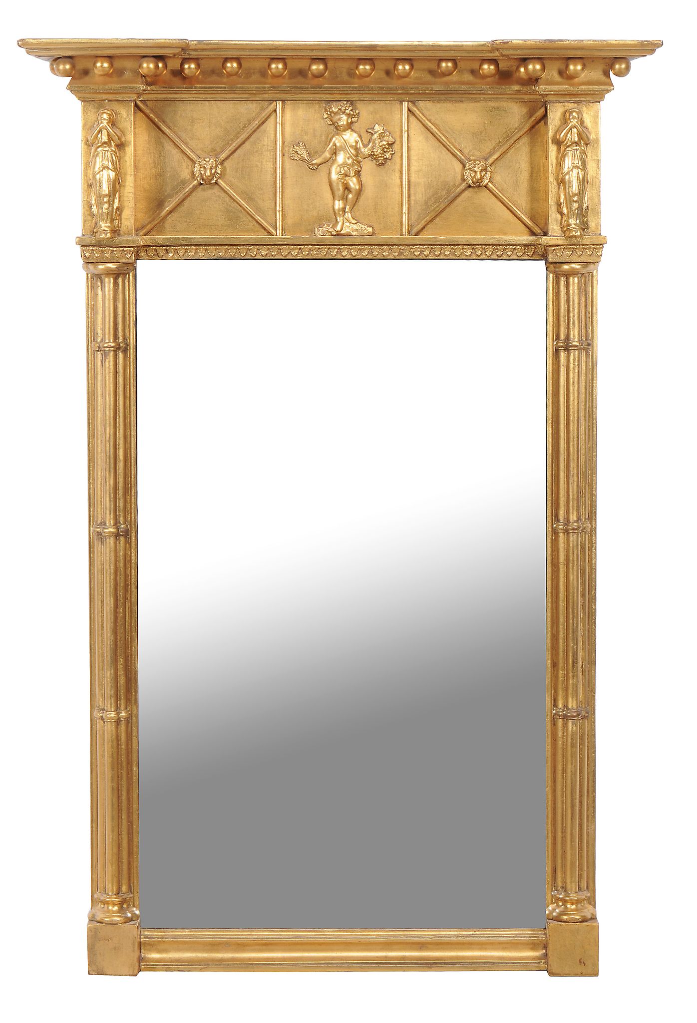 A Regency giltwood and composition pier mirror , circa 1815, with later bevelled mirror plate