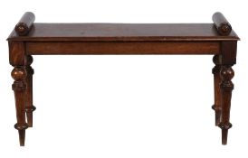 A Victorian oak window seat , mid 19th century, with label for W. Wallace, London, to underside,