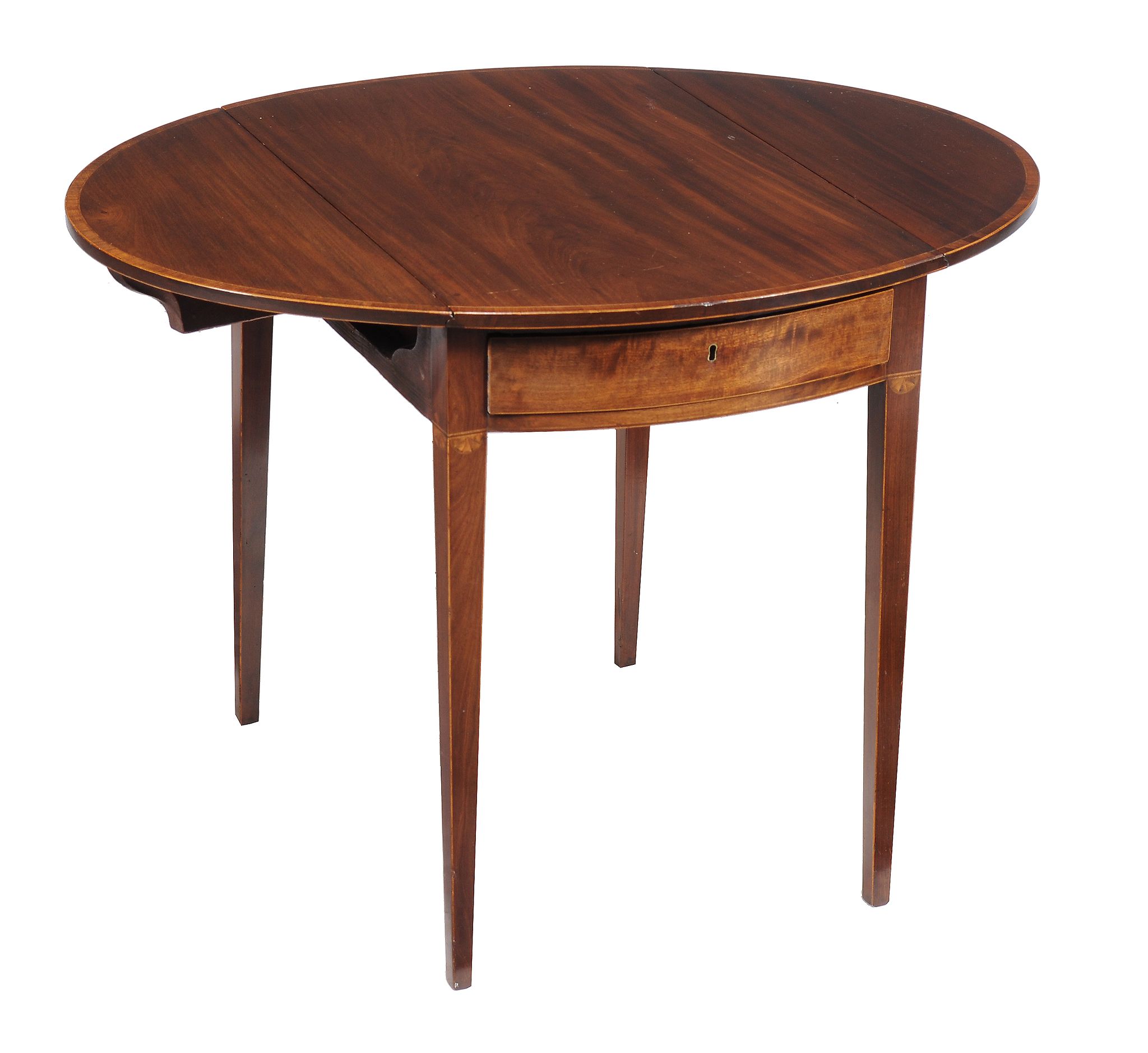 A George III oval Pembroke table , circa 1790, 72cm high, 101cm wide (open) 77cm deep