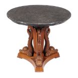 A walnut and fossilised black marble mounted centre table in Louis Philippe style , early 20th