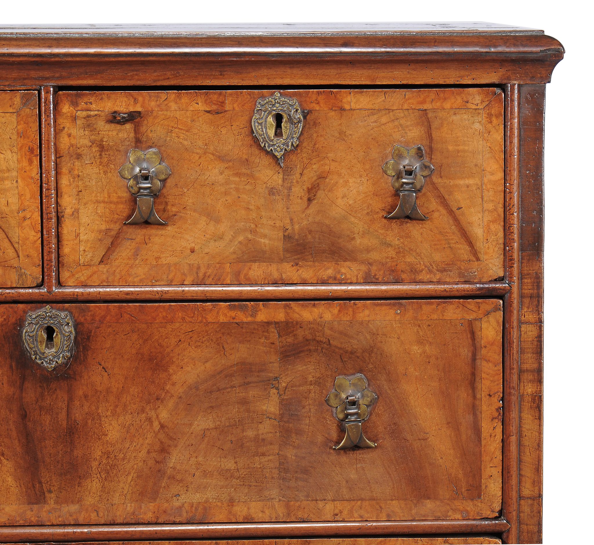 A walnut chest on stand , early 18th century and later, the chest top and drawer base associated, - Image 2 of 2