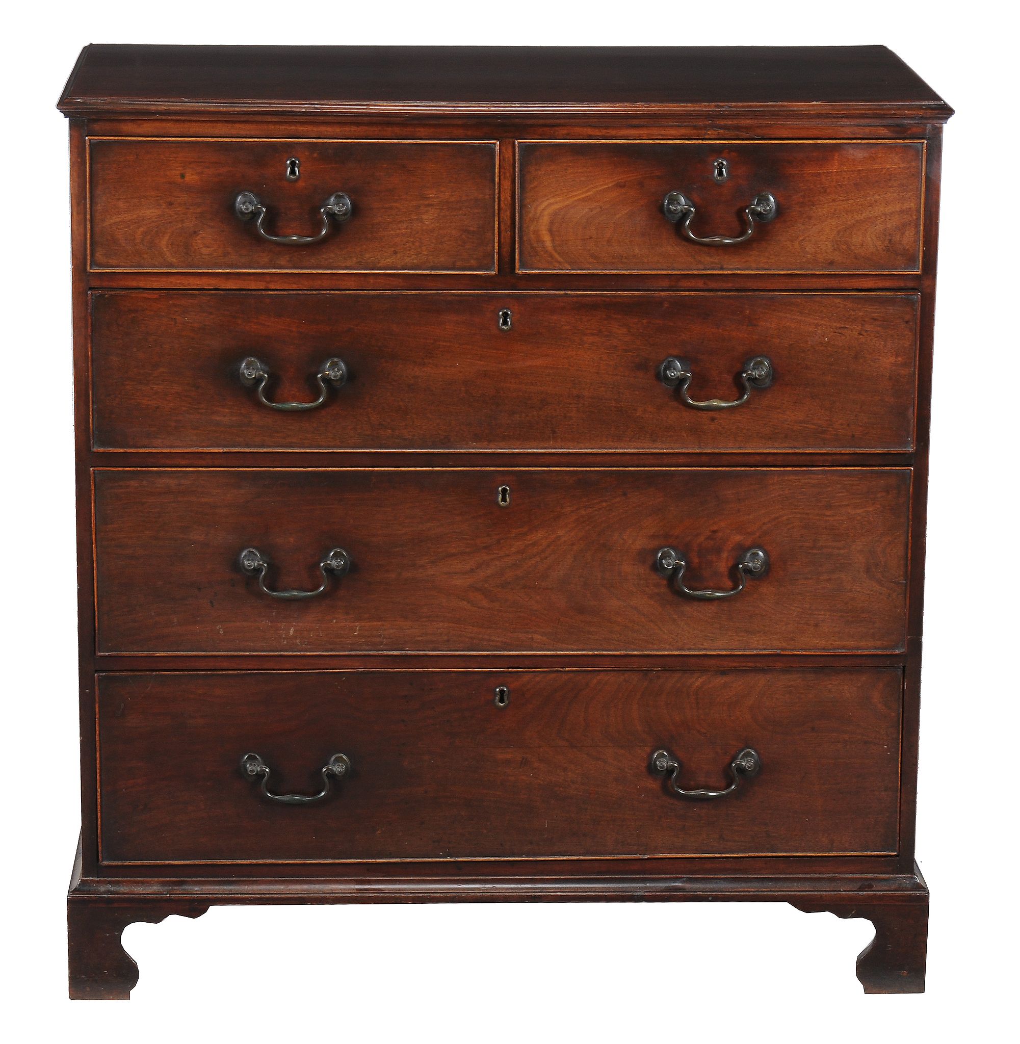 A George III mahogany chest of drawers, circa 1780, with two long and three short drawers, 111cm