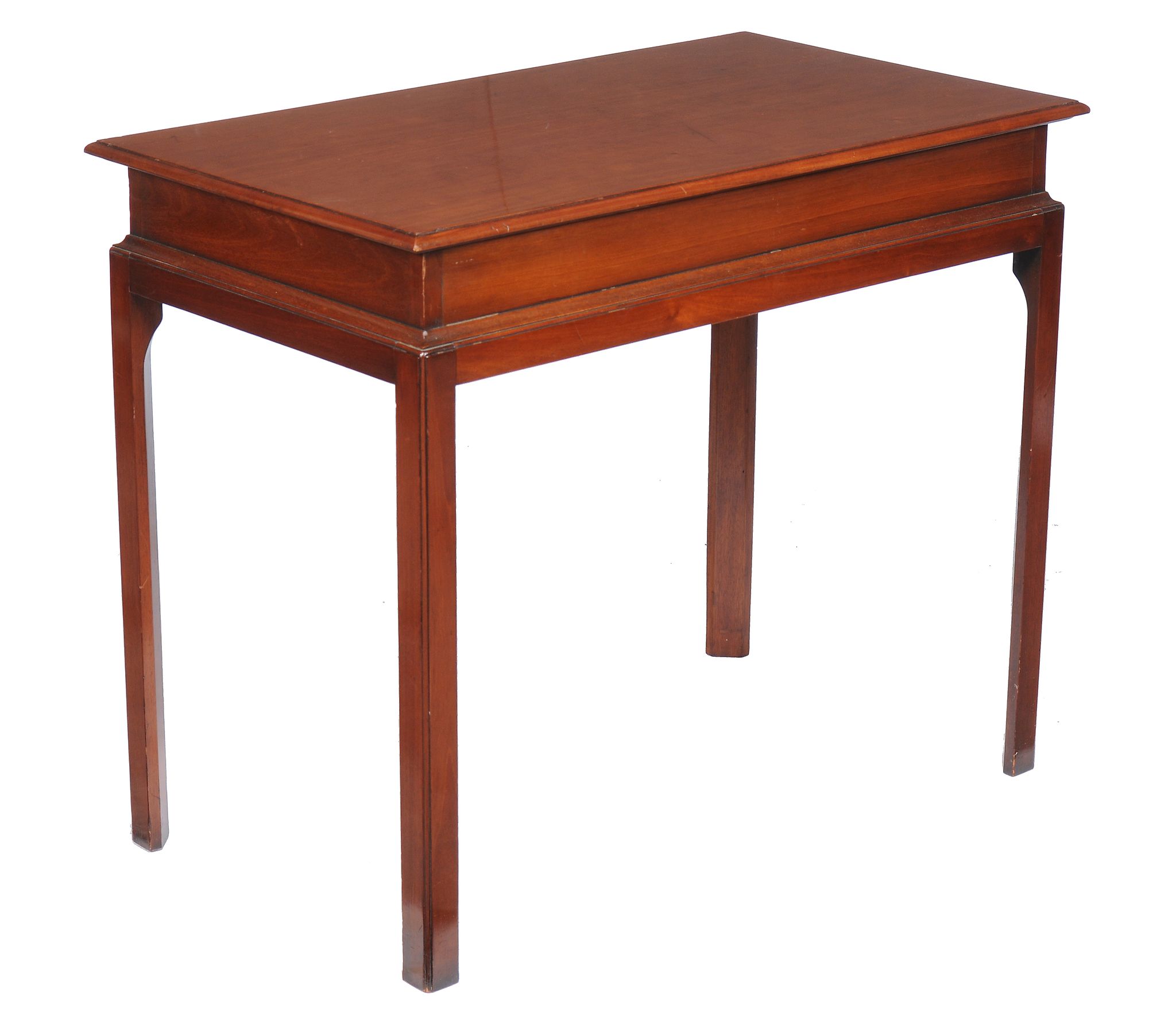 A pair of mahogany side tables in George III style, 20th century, each moulded rectangular top above - Image 2 of 2