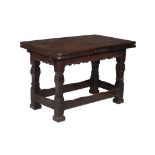 A Continental oak drawer leaf table , mid-17th century and later, probably Dutch, on square