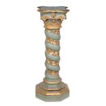 An Italianate green painted and parcel gilt pedestal column , late 19th century, with composite