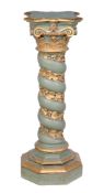 An Italianate green painted and parcel gilt pedestal column , late 19th century, with composite