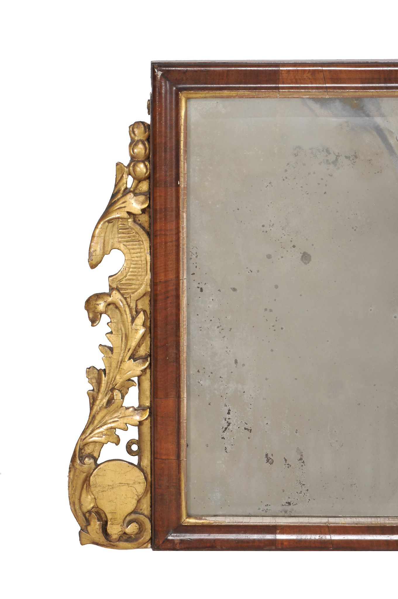 A George II walnut and parcel gilt triple plate wall mirror , circa 1740, 46cm high, 145cm wide - Image 2 of 4