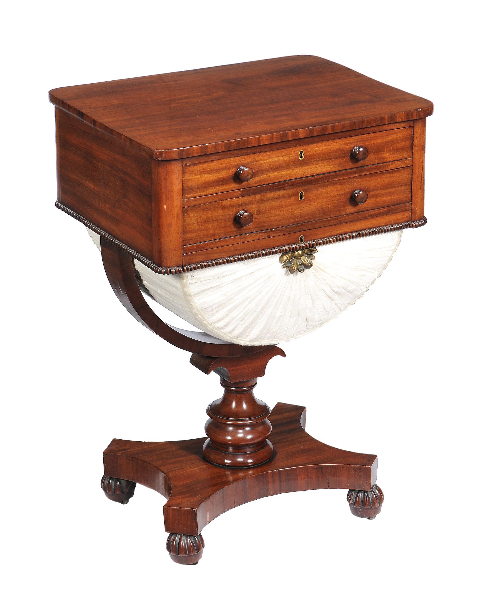 A William IV mahogany work table, circa 1835, the top drawer with a divided interior, 69cm high,